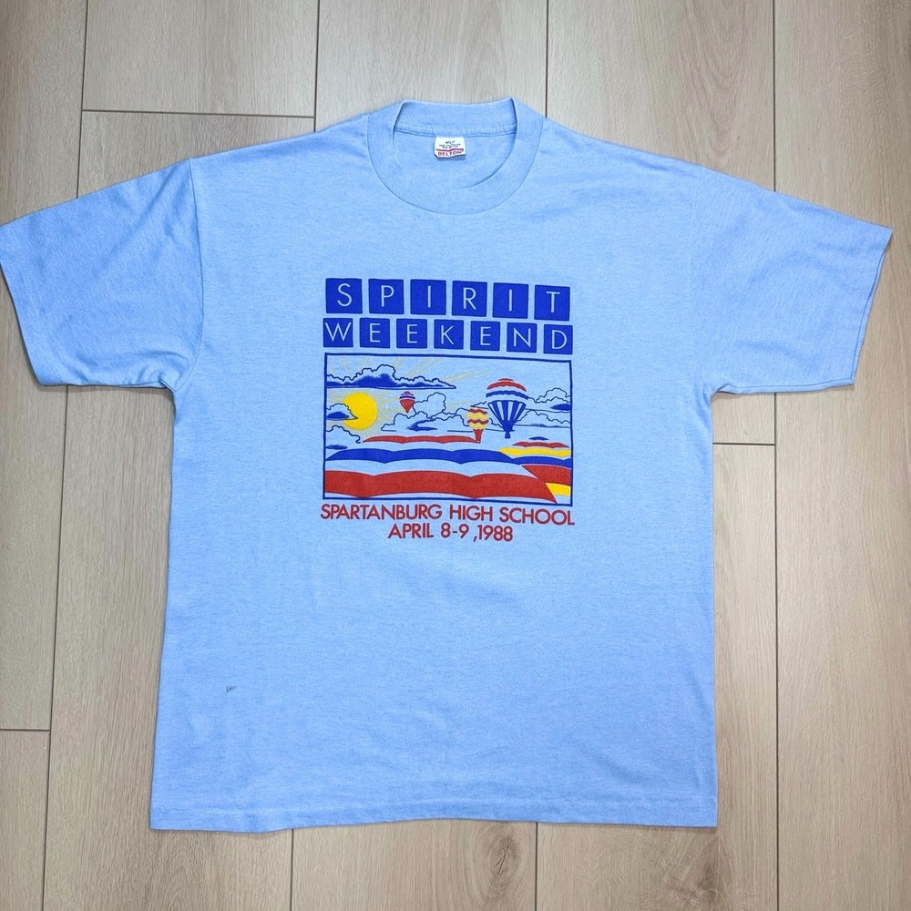 VTG 1988 Spirit Weekend T Shirt Mens L Blue Single Stitch USA Graphic Tee 80s